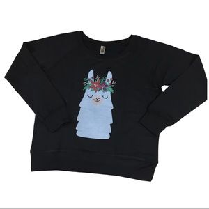 Black Holiday Wreath Llama Ugly Christmas Sweater Graphic Sweatshirt Size Medium